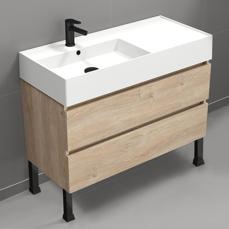 Nameeks BLOCK39 Floor Standing Bathroom Vanity, Modern, 40 Inch, Brown Oak